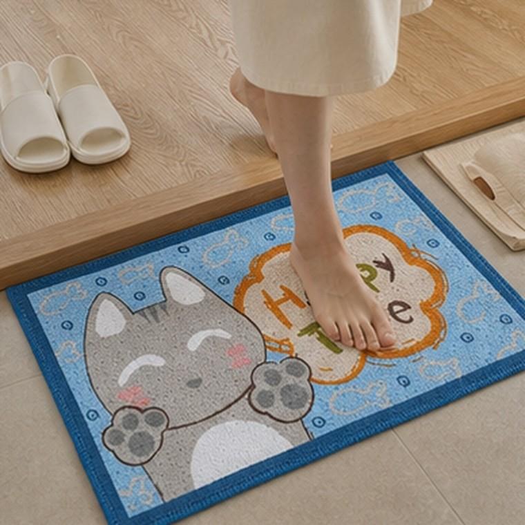고양이 캐릭터 발매트 물기흡수 미끄럼방지 인테리어 현관 실내용 60x40