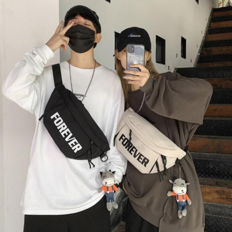 숄더백 남성 여성 빅 레터링 포에버 크로스백 슬링 힙색 여권