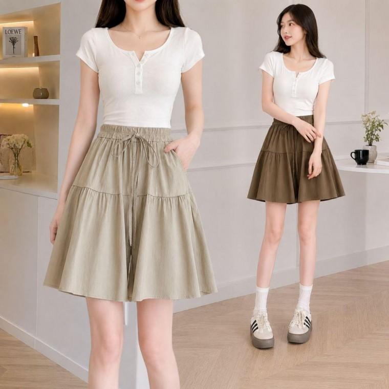 여성 아이스 플레어 치마바지 와이드핏 냉감 통바지 밴딩 팬츠