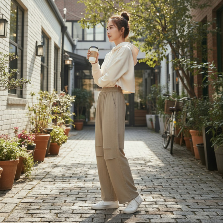 쿨링 아이스 스트링 와이드팬츠 냉감 밴딩 여성 데일리 바지