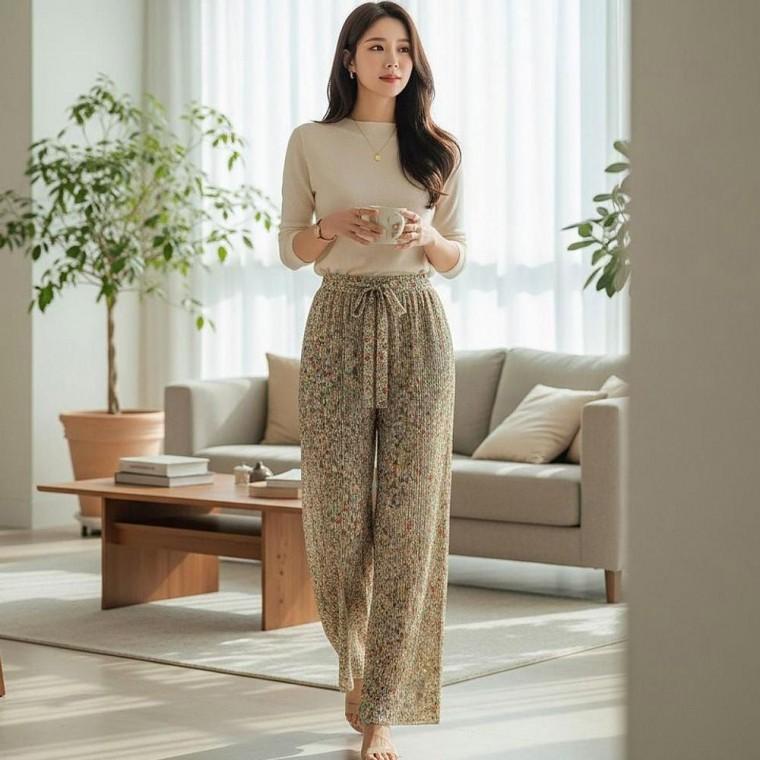 팬츠 10색 냉감 면 여름 플라워 플 주름바지