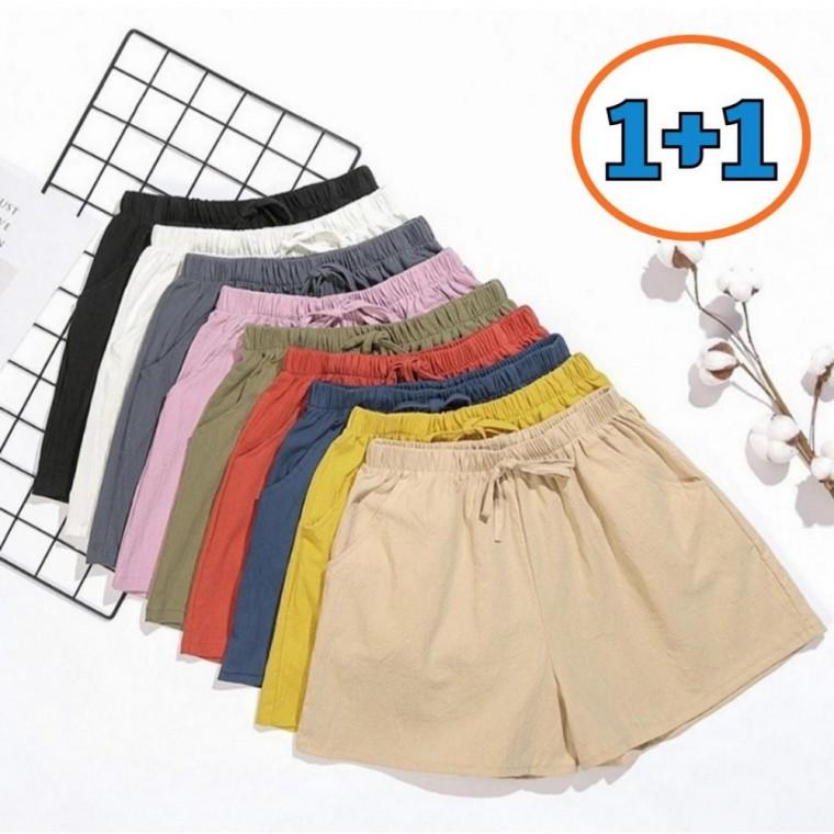 1+1 여성3부반바지 숏팬츠 여성 여름 냉감 밴딩 5부 반바지(2개세트)