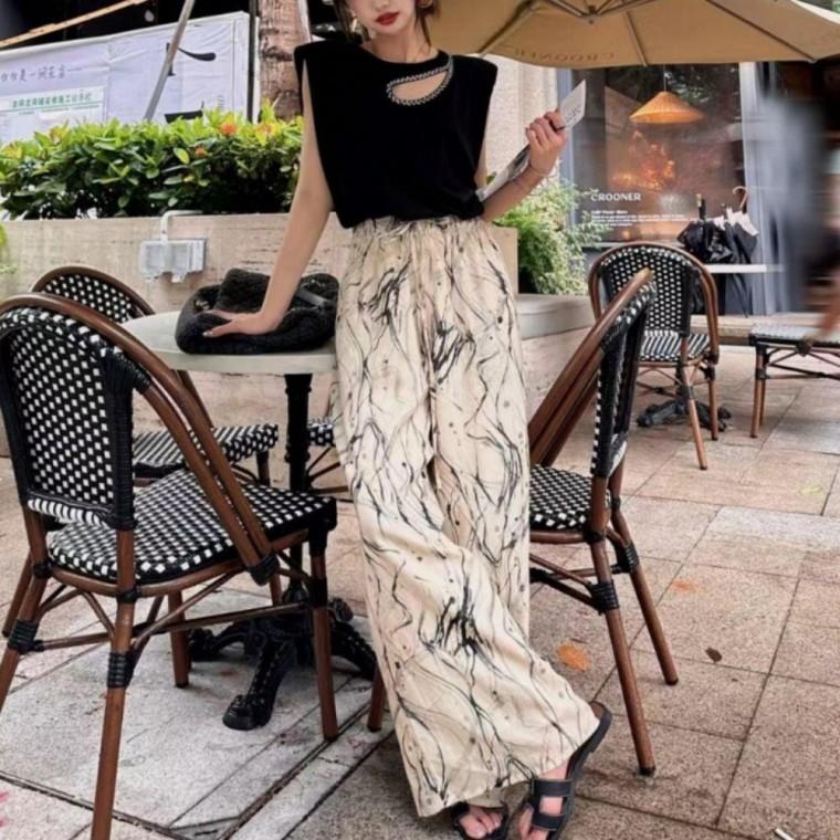 아이스 와이드팬츠 냉감 통바지 허리밴딩 롱팬츠 데일리 여성 여자 여름 찰랑
