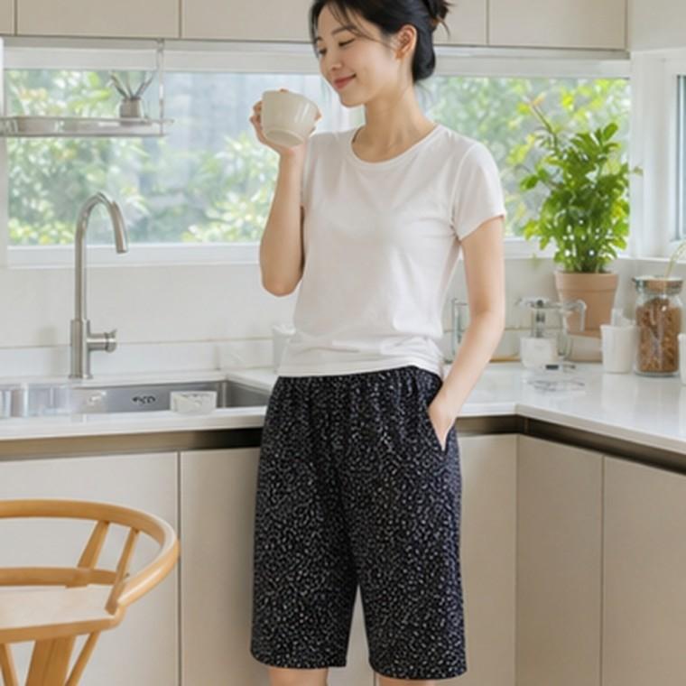 여성 냉감 여름바지 5부 반바지 포켓 홈웨어 패턴 FREE사이즈