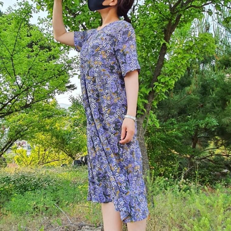 반팔 원피스 마담 빅사이즈 엄마옷 냉감 주름 여름