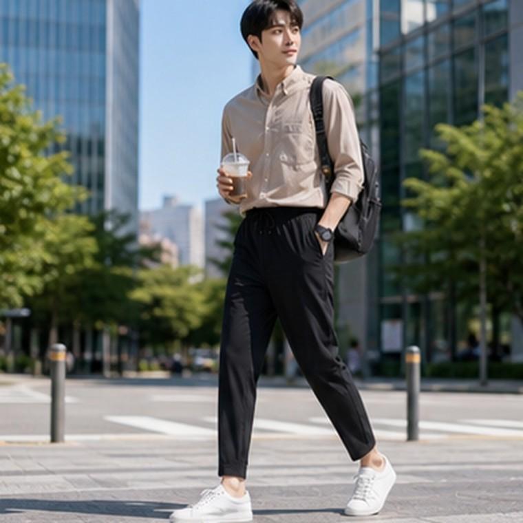남성바지 냉감 나일론바지 여름 데일리 쿨링 링클프리 밴딩 팬츠 편안한