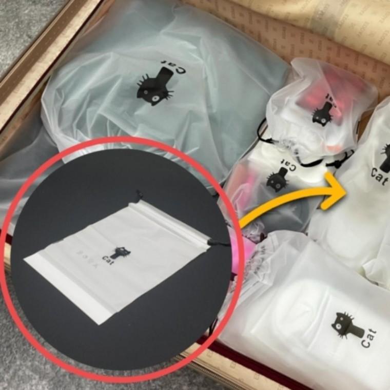 1매 20x30 고양이 EVA 조리개 파우치 반투명 수납파우치 여행용 조리개형 다용도파우치