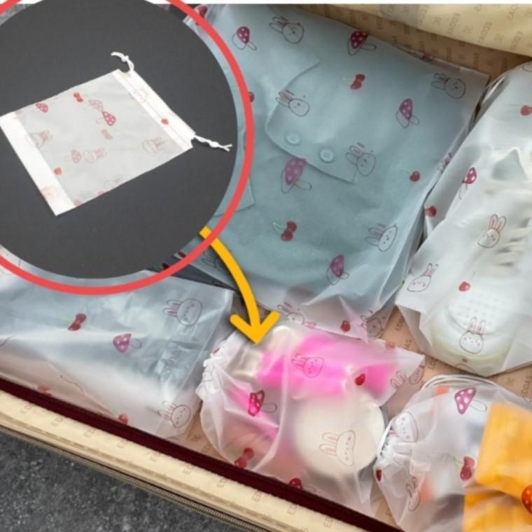 1매 16x20 토끼 EVA 조리개 파우치 반투명 수납파우치 여행용 조리개형 다용도파우치