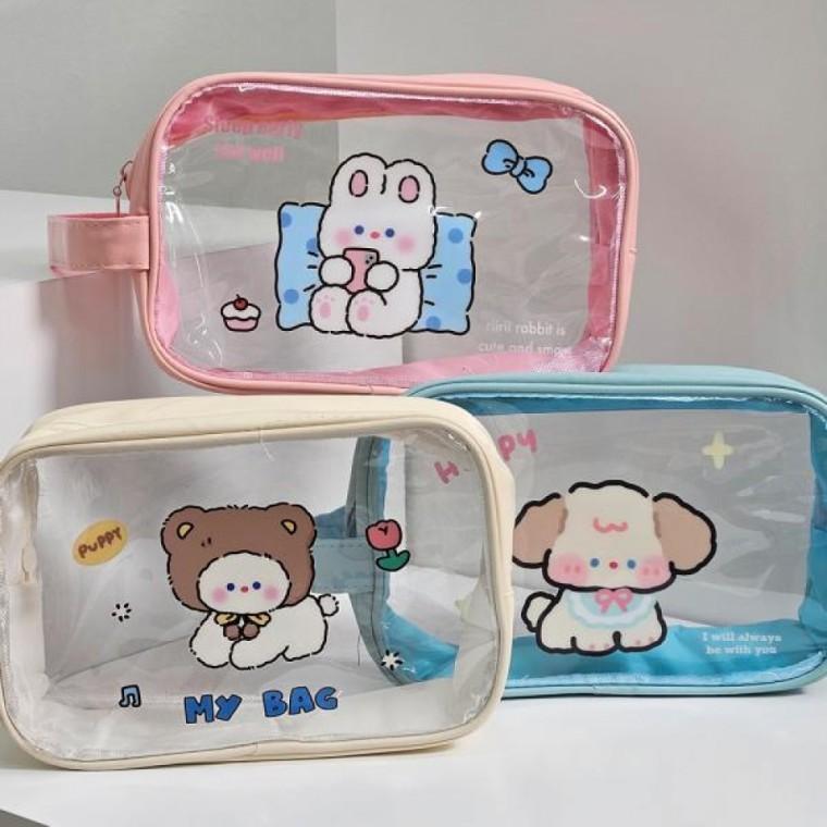 애니멀 캐릭터 비치백 PVC 투명 파우치 수영 가방