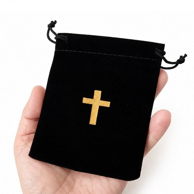 복주머니형 금장십자수 벨벳파우치 보관주머니 10x12cm