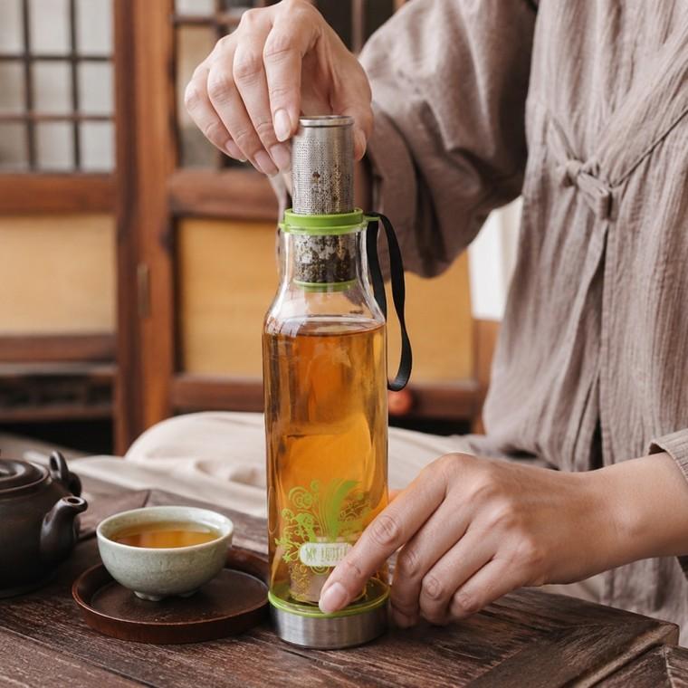 트라이탄 물병 600ml 스테인리스 거름망 손잡이 스트랩 휴대용