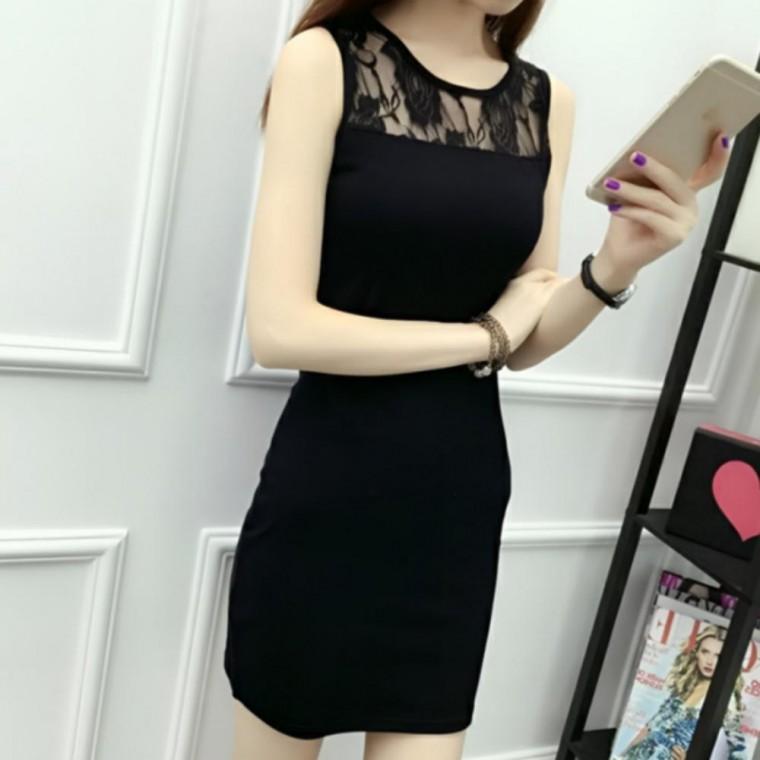 블랙원피스 원피스 어깨 레이스원피스 블랙 시스루 미니 포인트 민소매원피스 민소매 여름