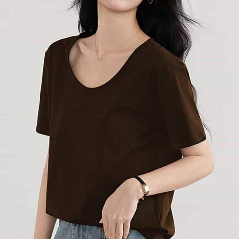 여성 반팔티 여름 크롭 여성상의티 여름기본티 세미오버반팔티여자U넥티셔츠 기본티셔츠 여름여성상의