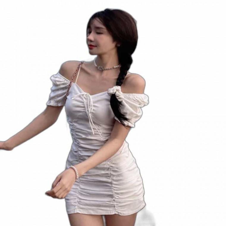셔링 퍼프 끈나시 원피스 오픈숄더드레스 블랙원피스 여성여름원피스 여름원피스 여자숏드레스