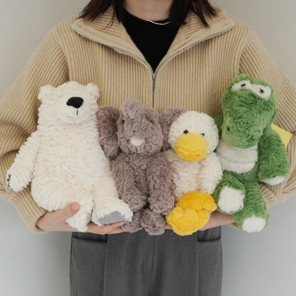 북극곰 코끼리 오리 악어 애착 인형 [4종 안고자는 복슬 뽀글이 동물 귀여운 곰 공룡 베어 덕 수면 쿠션]