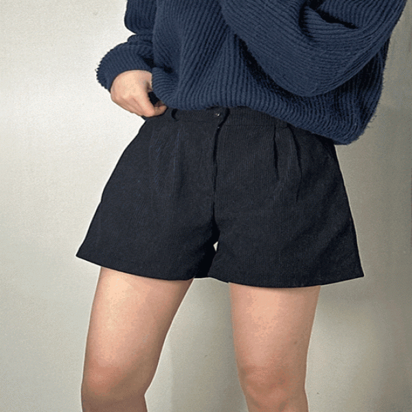 여성 뒷밴딩 코듀로이 반바지 골덴 숏 팬츠 바지 [3color 핀턱 포켓 4부 겨울 A라인 아이보리 브라운 블랙]
