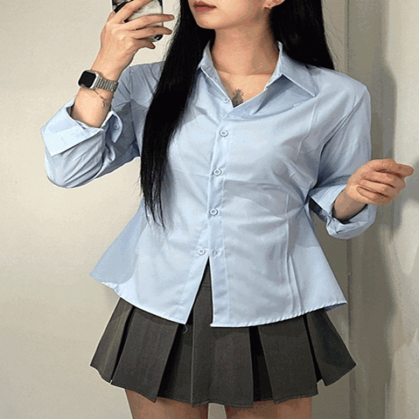 여성 옆단추 사이드버튼 긴팔 셔츠 블라우스 3color 긱시크 레이어드 남방 슬림핏 페미닌 하객 오피스 룩