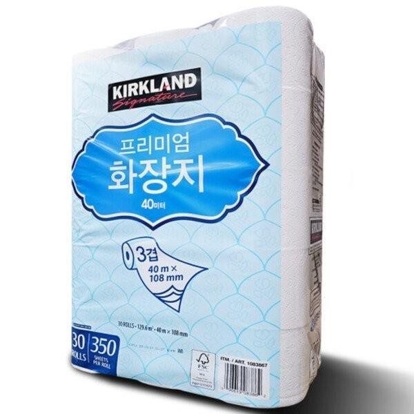 커클랜드 휴지 3겹 40m 30롤 무형광 프리미엄 두루마리휴지