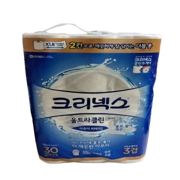 크리넥스 울트라클린 아쿠아 비데 3겹 30m 30롤 3겹 화장지