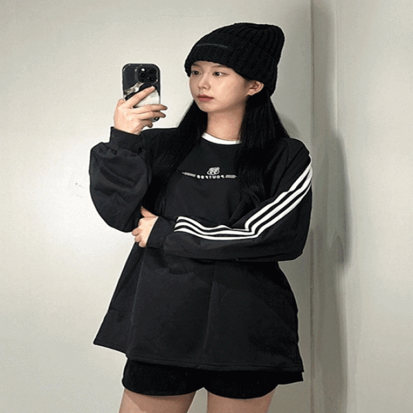 스포티 티 오버핏 긴팔 맨투맨 트랙 티셔츠 [2color Y2K 남녀공용 블록코어 커플 여자 면 레터링]