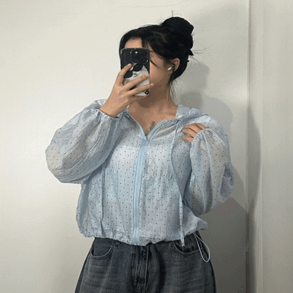 여성 여름 시스루 도트 후드 바람막이 자켓 점퍼 2color 윈드브레이커 아우터 장마룩 프릴 집업 잠바