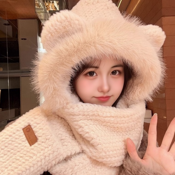 밍키 후드 모자 목도리 장갑 일체형