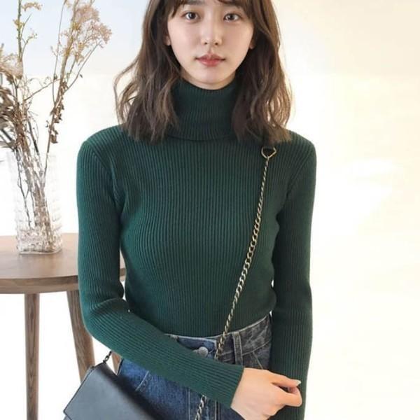 따뜻하고 도톰한 포근한 골지 두께깜 있는 겨울 목폴라 캐주얼 베이직 긴팔 여성 패션