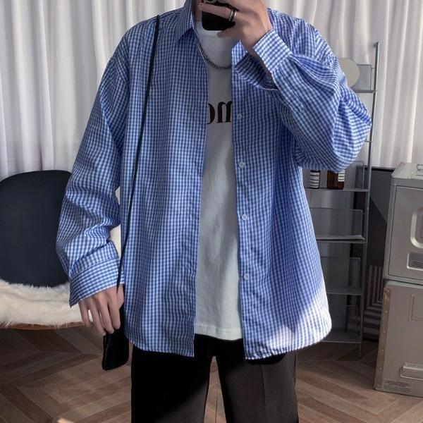 캐주얼한 오버핏 패션 데일리 댄디한 셔츠 남방 체크무늬 격자패턴 클래식 아우터 겸용 패션