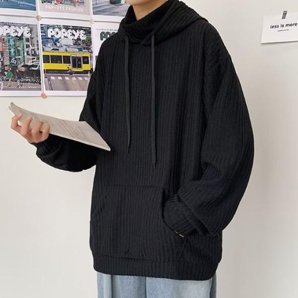 하이넥 굵은줄 후드티 따뜻한 목을 감싸주는 패션 오버핏 데일리 긴팔 남성 캐주얼 상의