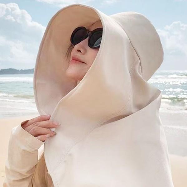 어깨까지 가려주는 길고 넓은 가림막 햇빛 차단 챙 모자 고정가능한 단추끈 베이직 세련된 패션