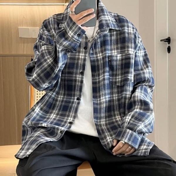 캐주얼 모던한 데일리 패션 아우터 겸용으로 입을 수 있는 체크 무늬 남성 남방 셔츠