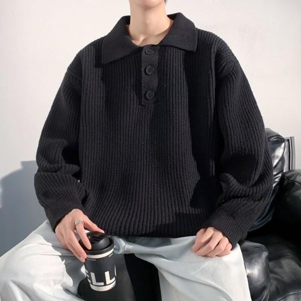 댄디한 캐주얼 오버핏 소프트한 티셔츠 데일리 니트티 투단추 카라 포인트 남성 패션