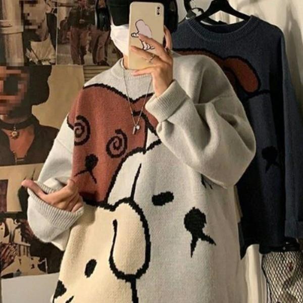 남성 귀여운 강아지 니트티 부드럽고 편안한 캐주얼하면서 유니크한 스타일 완성