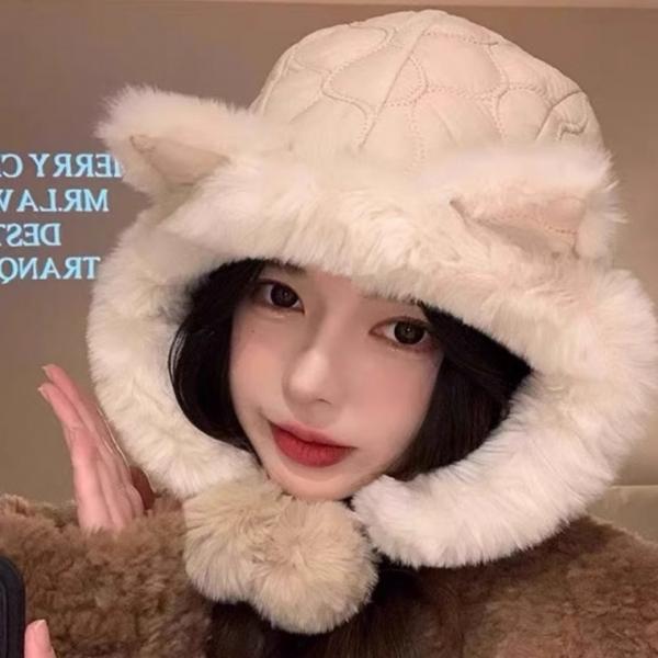 따뜻한 겨울 귀달이 모자 귀여운 고양이 귀 모자 방한
