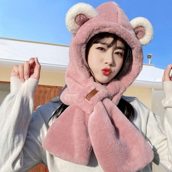 귀여운 모자 머플러 겨울 털 목도리 넥워머 모자 머플러 양 후드 동물 목도리 털 벙어리장갑 퍼
