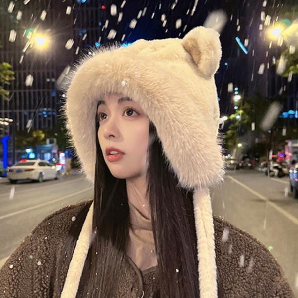곰돌이귀 방울 퍼 귀마개 방한 모자 여성 여자 겨울 보온 털 벙거지 스키장 귀여운 동물 따뜻한 눈