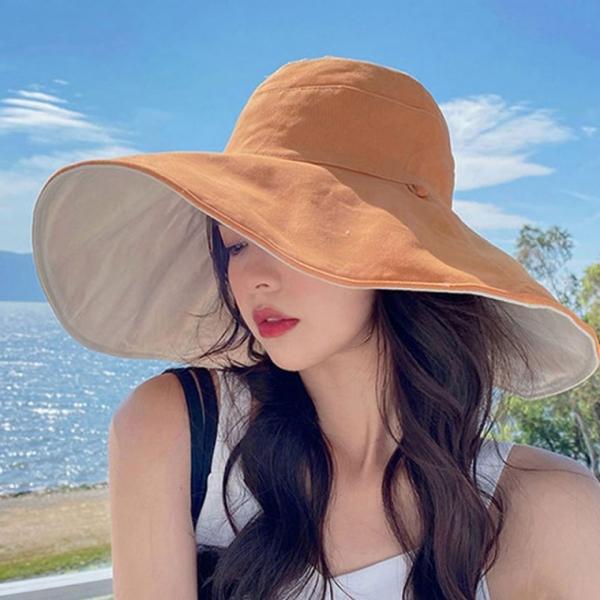 왕챙 비치 썬캡 여성 휴양지 해변 호수 햇빛 와이어