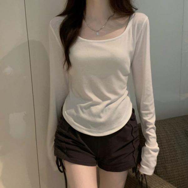 여성 모달 라운드넥 티셔츠 여자 데일리 긴팔 레이어드 티