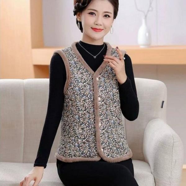 따뜻한 여성 꽃무늬 조끼 베스트 레트로 할머니 누빔