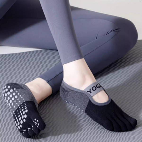 여성용 발가락 양말 덧신 요가 필라테스 미끄럼방지 블랙 퍼플
