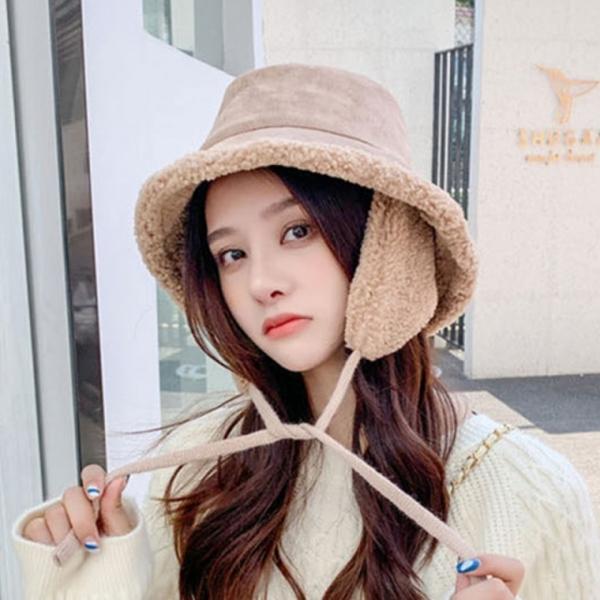 여성  스웨이드 양털 버킷햇 귀도리모자 겨울버킷햇 고소모 뽀글이모자 군밤모자 벙거지모자
