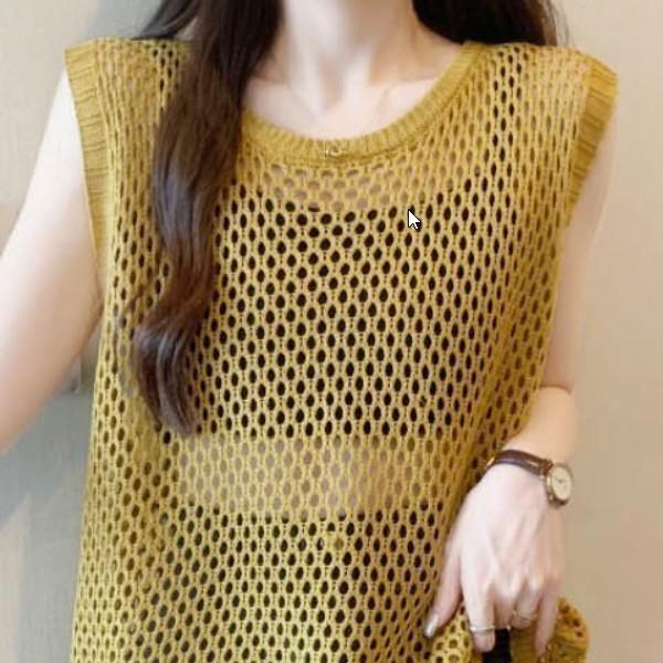 미디 여성 시스루 조끼 아우터 여름 레이어드 얇은 트렌디 여리여리 비침 고급스러운 시원한 바캉스룩