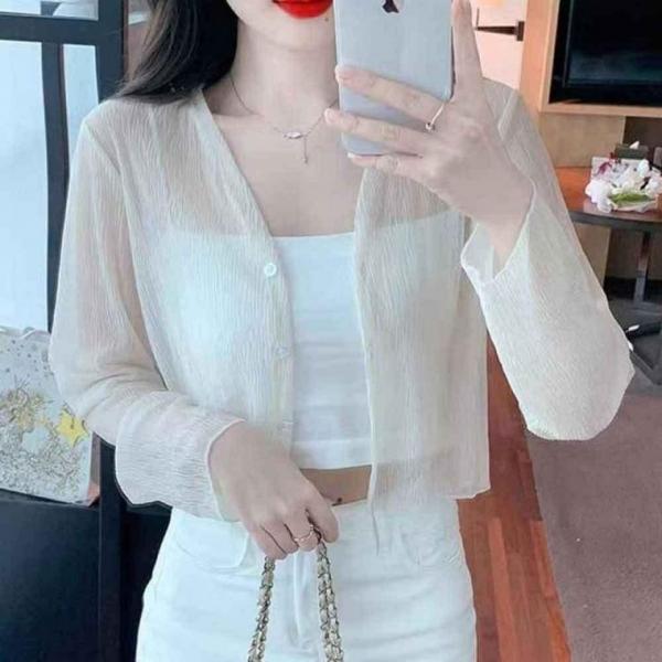 얇은 크롭 가디건 여름 실내외 여름가디건 사무실가디건 숏가디건 여성브이넥가디건