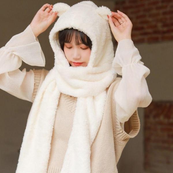 털모자 여성 따뜻한 뽀글이 후드 머플러 방한 바라클라바 목도리 넥워머 겨울 양 벙어리 귀덮는