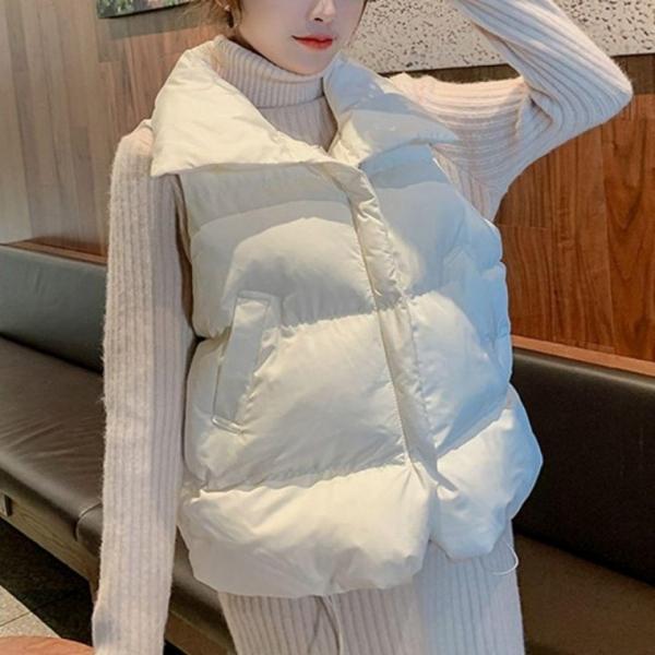 여자 오버핏 하이넥패딩조끼 밑단스트링 경량패딩조끼 패딩조끼 여자 여성 경량
