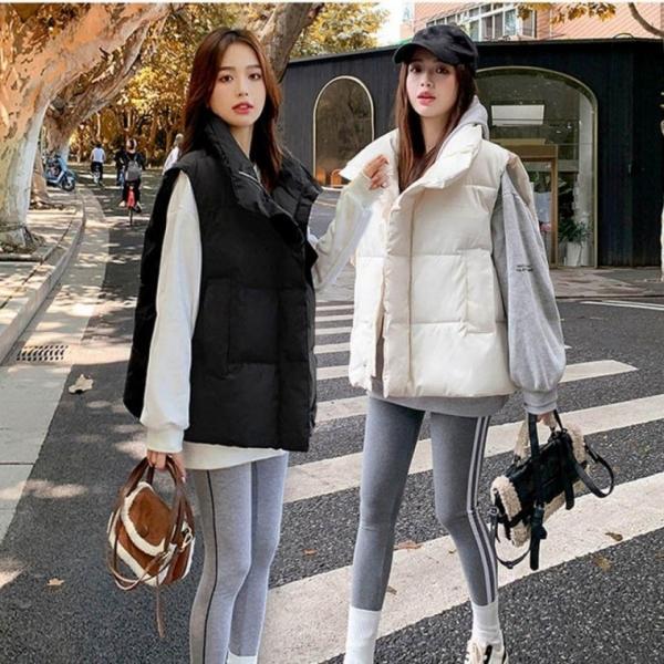 가을 겨울 여성 패딩패션 밑단조임 하이넥 패딩조끼 남녀 롱 커플 패딩조끼 가벼운 용 여자 남자 작업