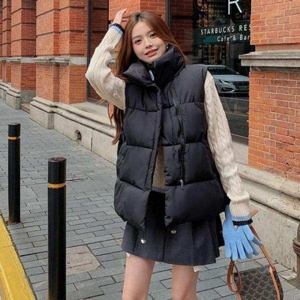 여성 루즈핏 지퍼디테일 베이직 조끼패딩 패딩조끼 여성