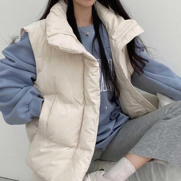 여자 대학생 룩 무지 패딩 베스트 조끼 여자패딩추천조끼 여성패딩조끼 간절기외투패딩자켓 예쁜패딩조끼