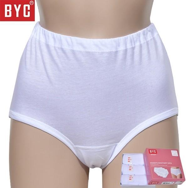 (BYC) 깔끔한 백색 부드러운 면100% 여성 맥시 팬티 3매입