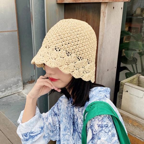 [앙상블] 짜임 밀짚 벙거지 모자 여성 여름 밀집 썬캡